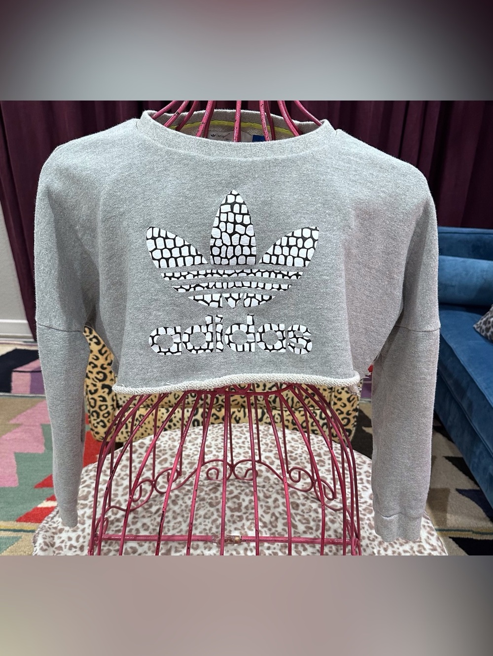 adidas Grey Cropped Crewneck Sweatshirt with White Logo